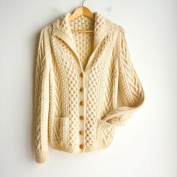Vintage Wool Fisherman Cardigan Sweater S/M - Picture 1 of 7